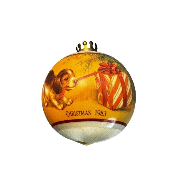 Vintage Hallmark Keepsake Grandson 1983 Satin Ornament Dog & Cat - Picture 2 of 5